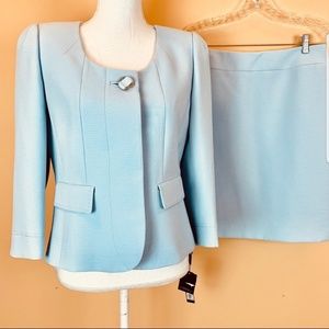 Baby-blue two-piece set (blazer and skirt)